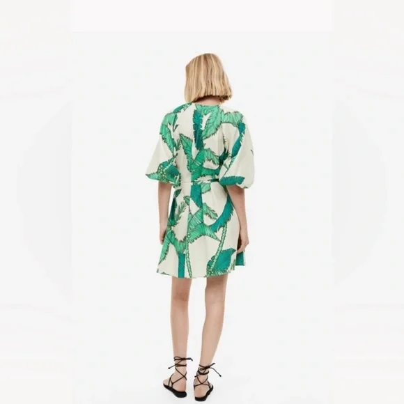 H&M Tropical Palm Leaf Tie Waist Mini Dress - Picture 3 of 9